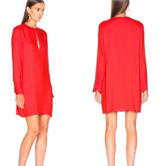 Equipment Bonnie Dress Size XS Blood Moon Red Orange Long Sleeve New - Picture 3 of 8